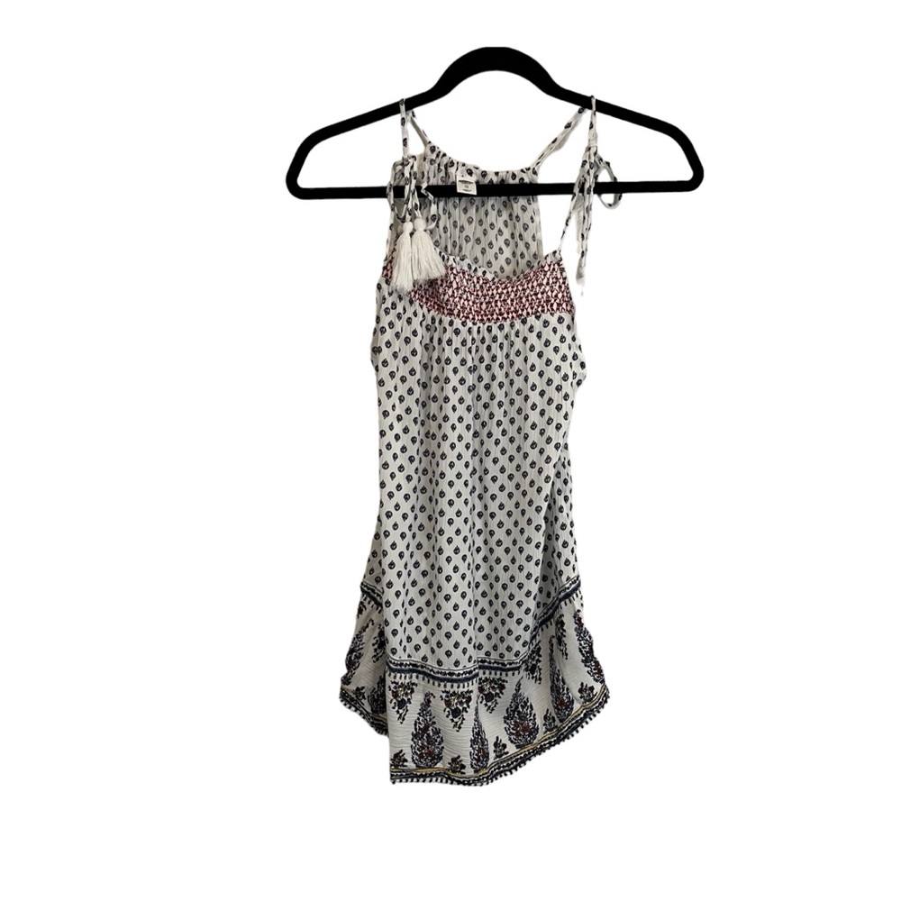 Old Navy Strappy Tassels Boho Geometric White Blue Tank Top Womens Size XS